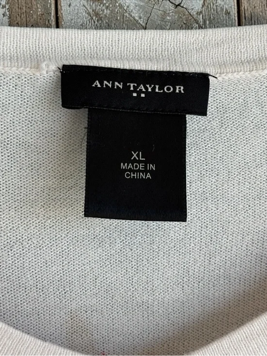 Ann Taylor Cream Pink Floral Cardigan Lightweight Cotton Sweater XL - Picture 2 of 9